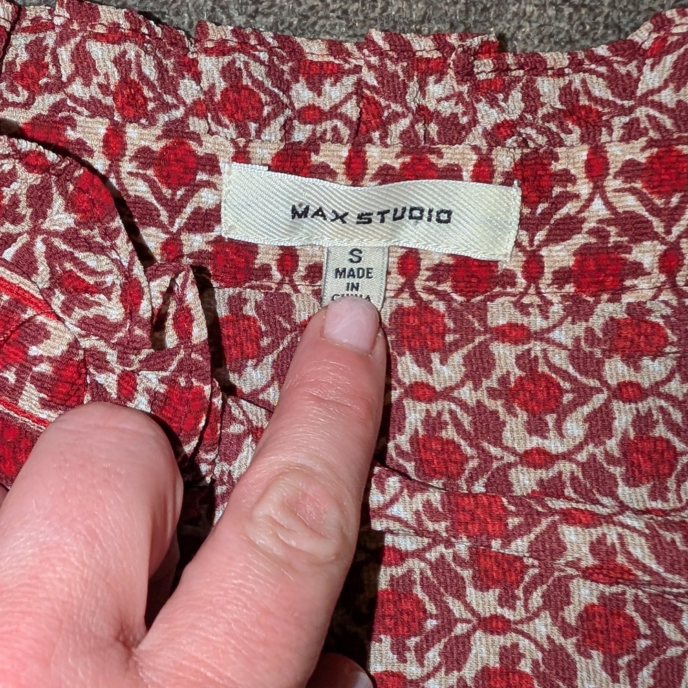 Max Studio Red and Cream Floral Top